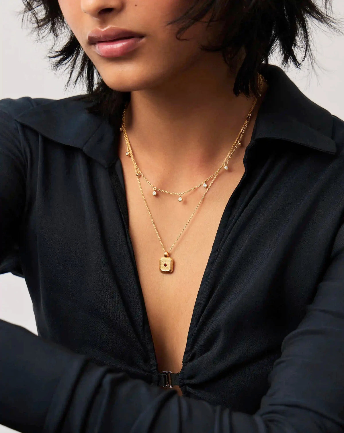 January Birthstone Necklace & Charm Earrings Set | 18k Gold Vermeil/Garnet