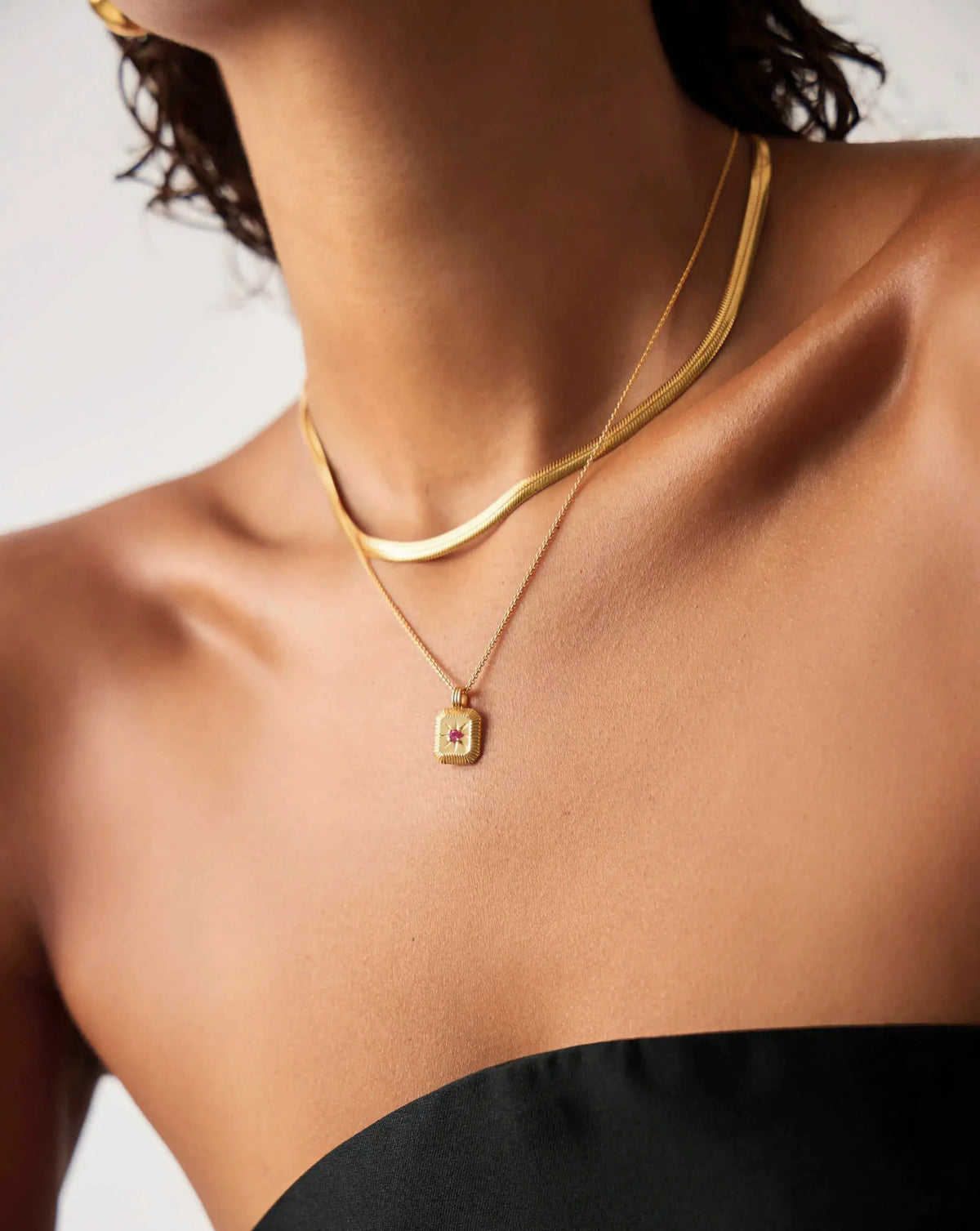 July Birthstone Necklace & Charm Earrings Set | 18k Gold Vermeil/Glass Filled Ruby