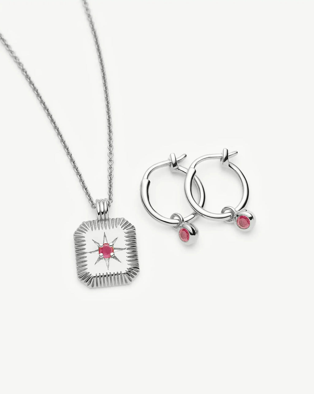 July Birthstone Necklace & Charm Earrings Set | Sterling Silver