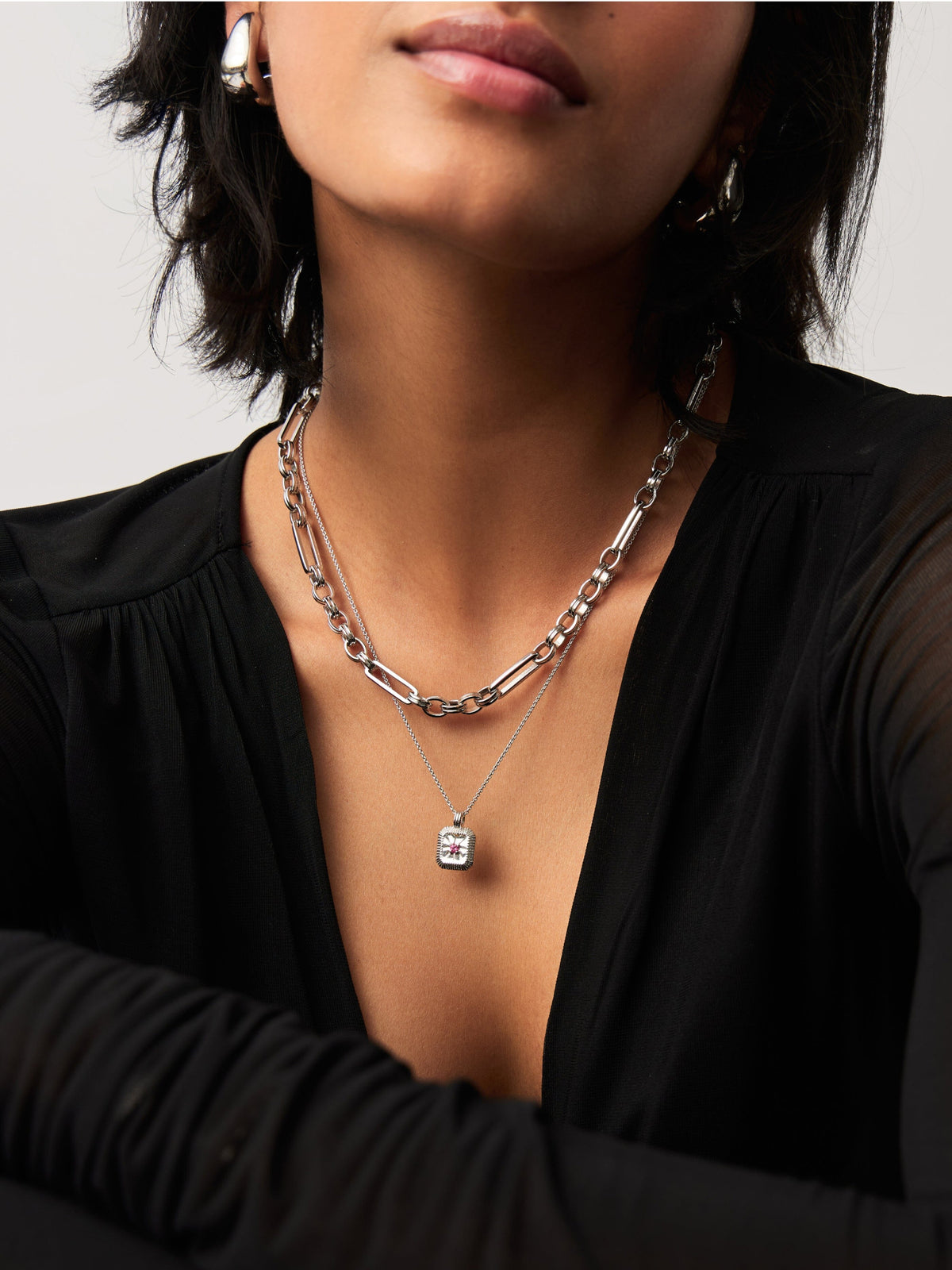 July Birthstone Necklace & Charm Earrings Set | Sterling Silver