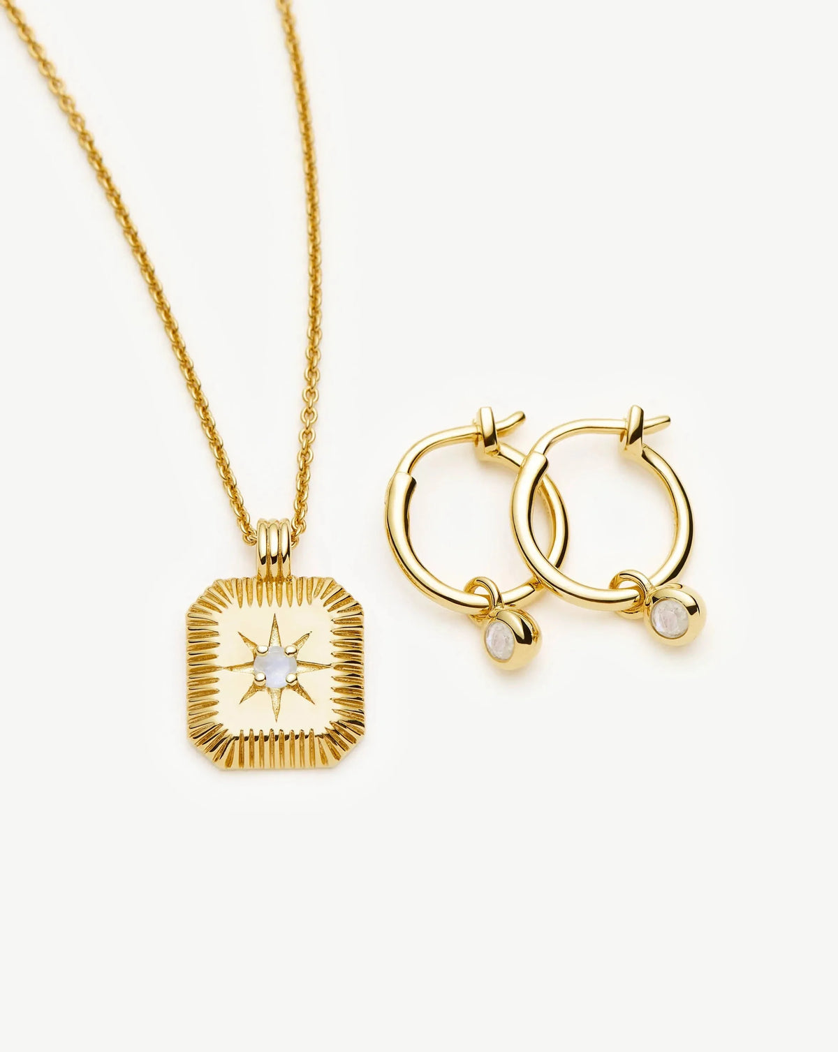 June Birthstone Necklace & Charm Earrings Set | 18k Gold Vermeil/Rainbow Moonstone