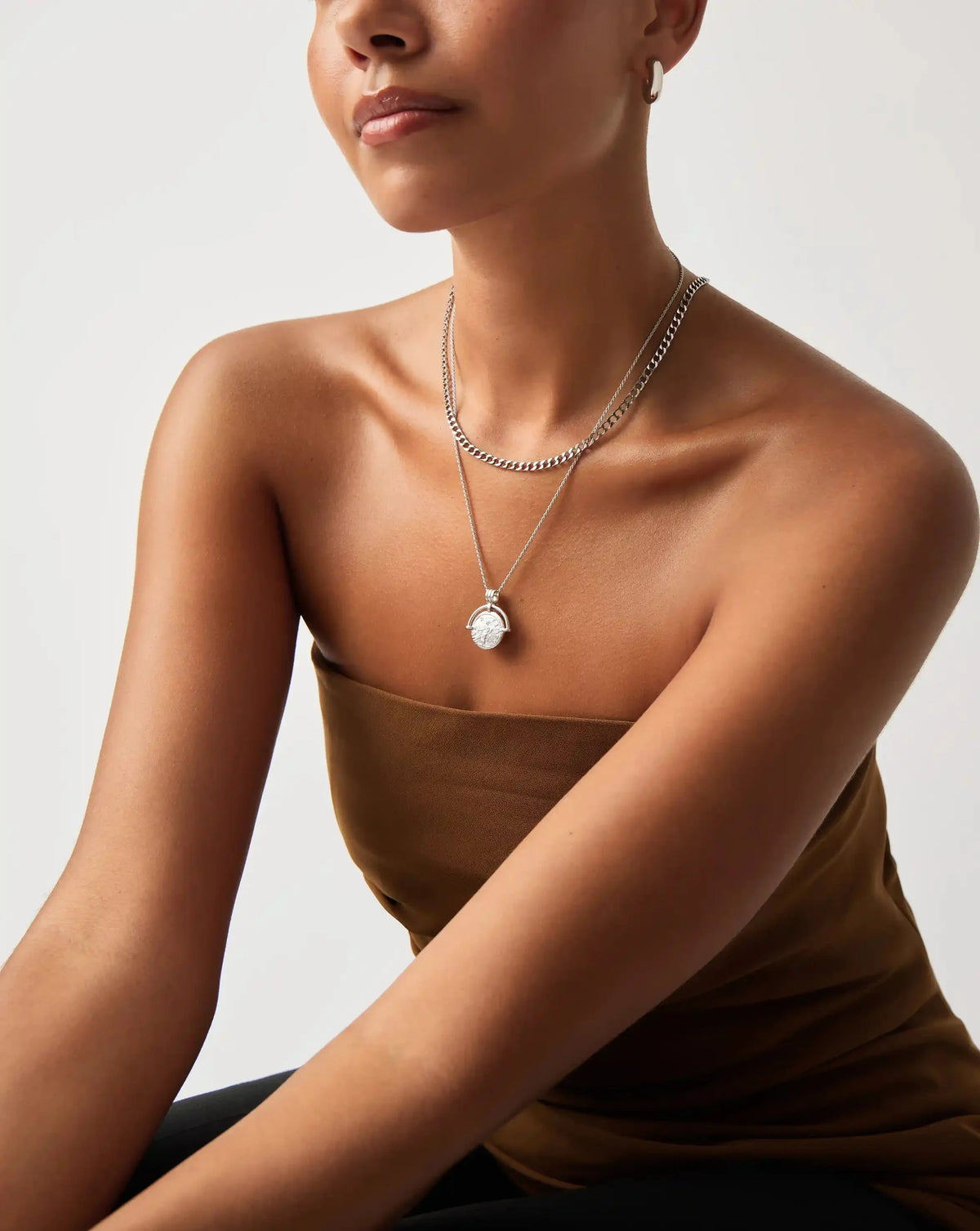 Lucy Williams Engravable Roman Arc Coin Necklace | Silver Plated