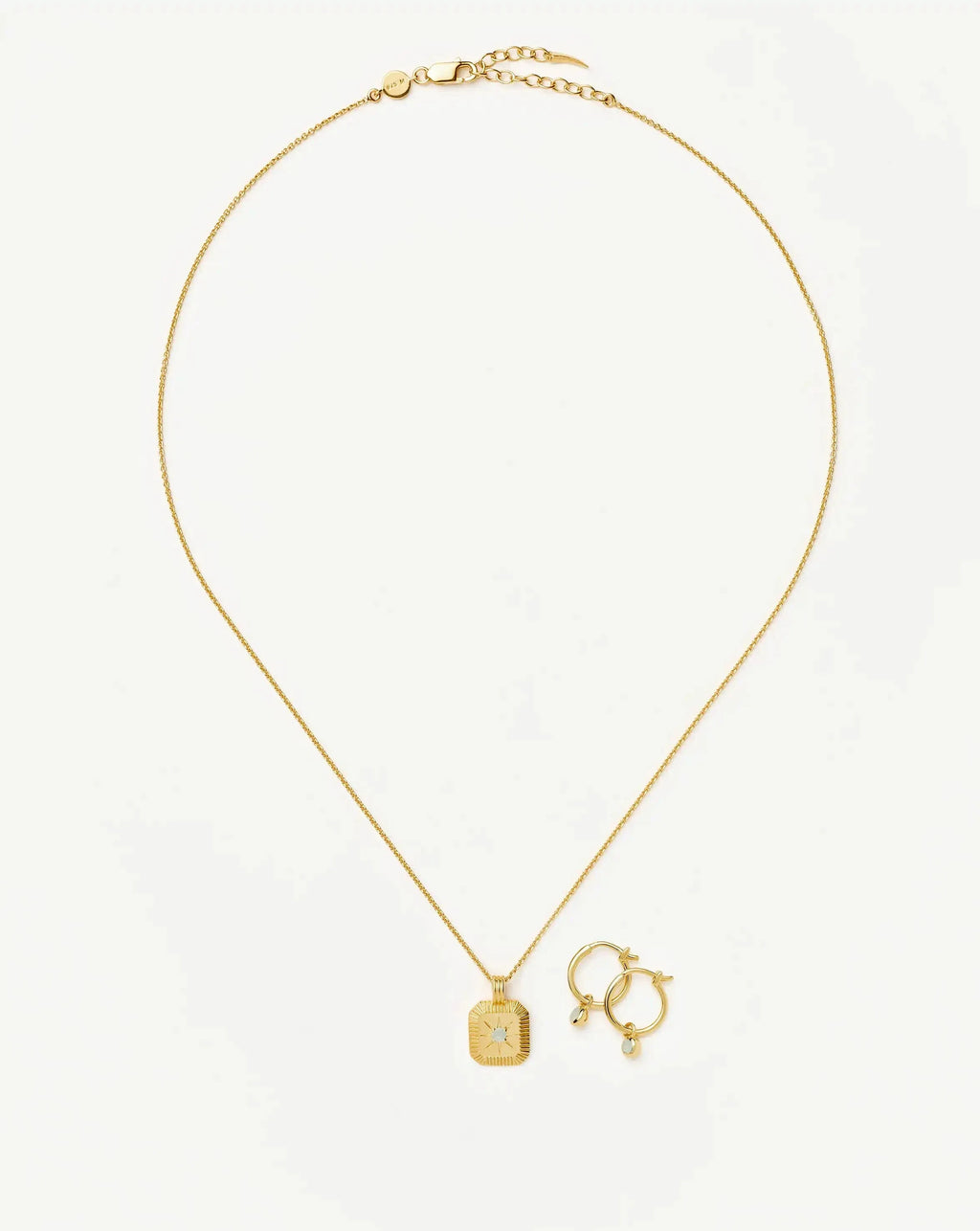 March Birthstone Necklace & Charm Earrings Set | 18k Gold Vermeil/Milky Aquamarine