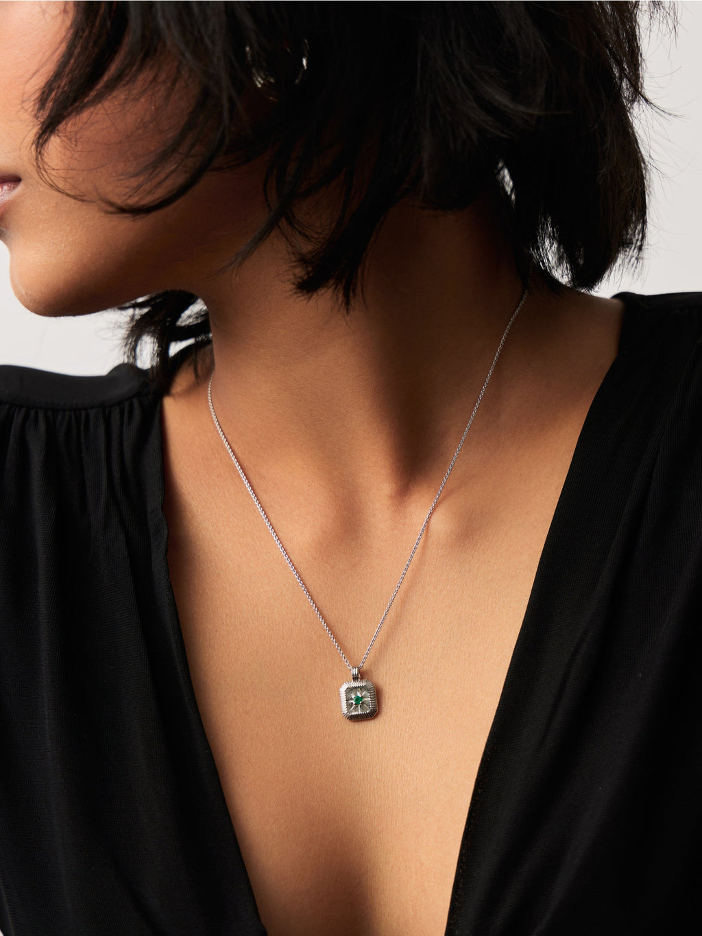 May Birthstone Pendant Necklace | Sterling Silver/Green Onyx