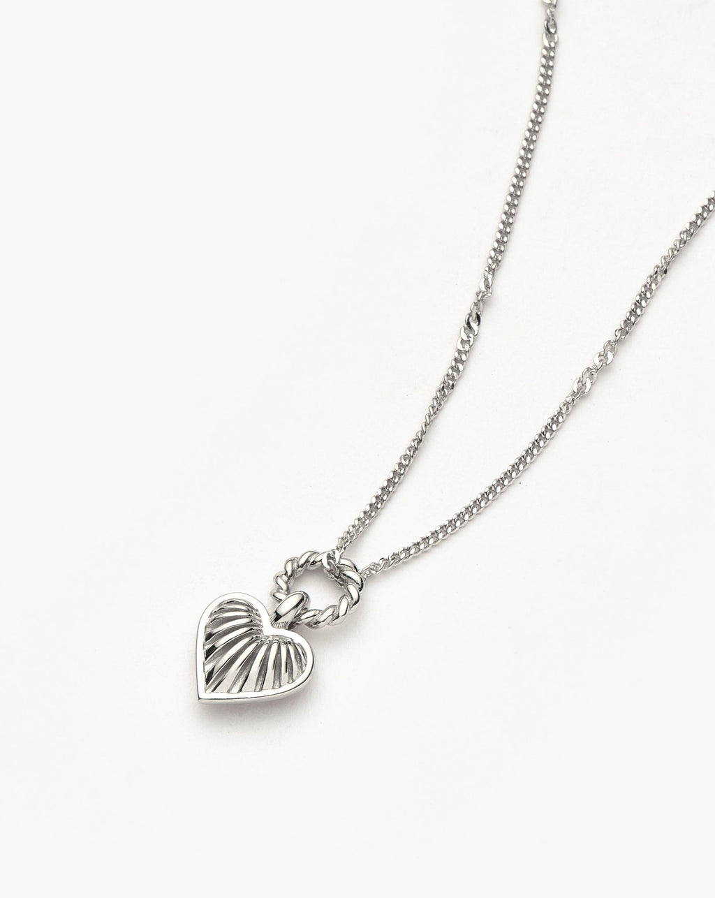 Mini Ridge Heart Charm Pendant Necklace | Sterling Silver
