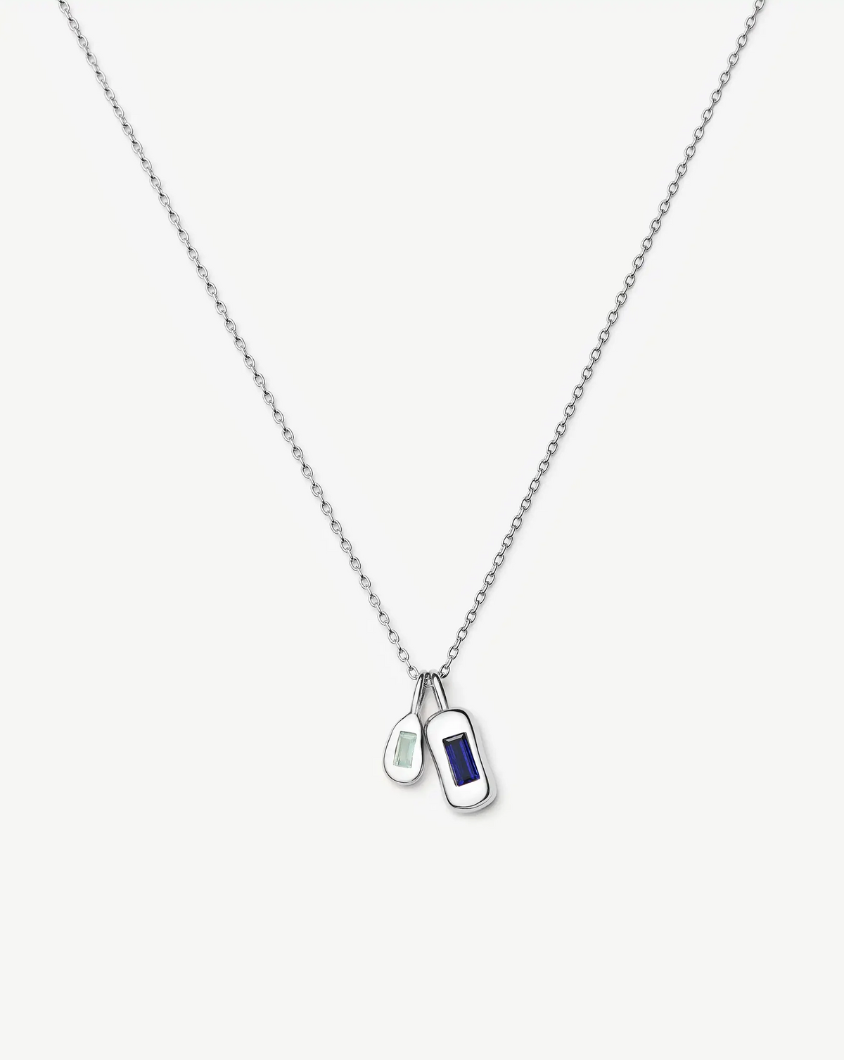 Molten Gemstone Bean Pendant Necklace | Silver Plated/Blue Onyx and Lab Grown Sapphire