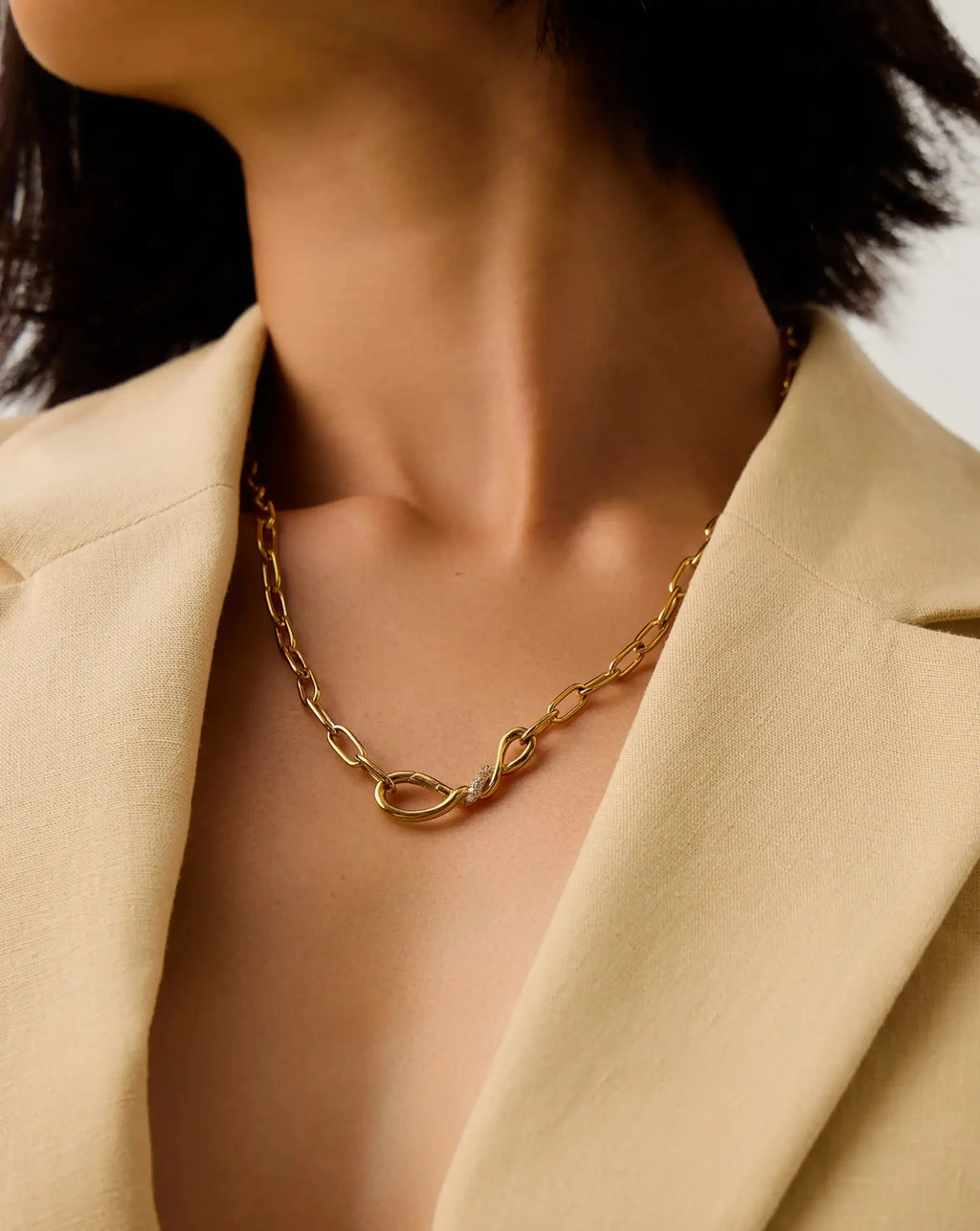 Molten Snow Paperclip Chain Necklace | 18k Gold Plated/Cubic Zirconia