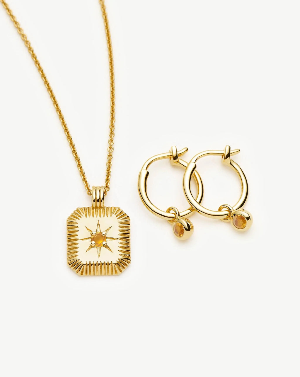 November Birthstone Necklace & Charm Earrings Set | 18k Gold Vermeil/Citrine