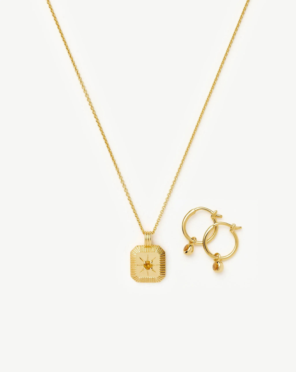 November Birthstone Necklace & Charm Earrings Set | 18k Gold Vermeil/Citrine