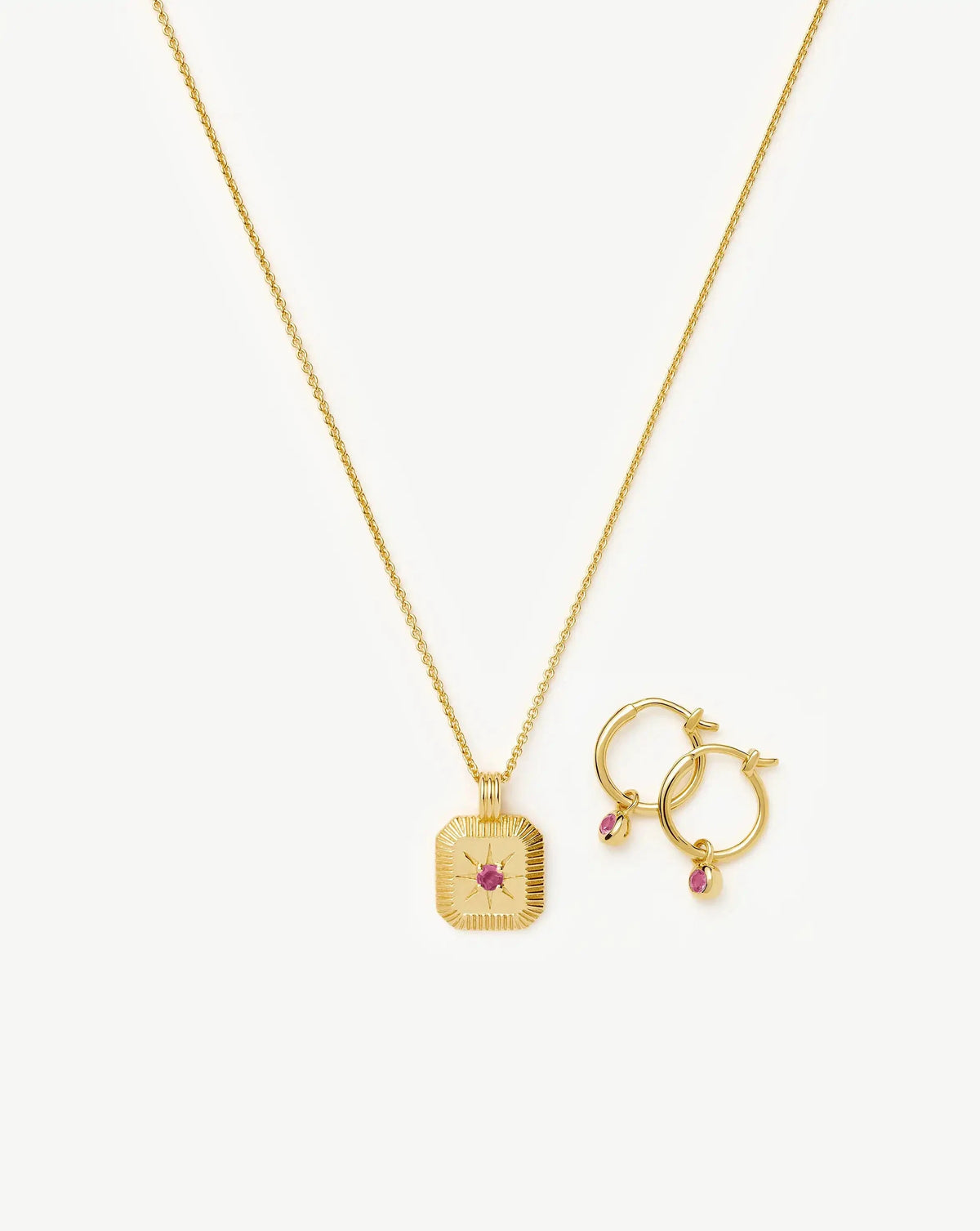 October Birthstone Necklace & Charm Earrings Set | 18k Gold Vermeil/Pink Tourmaline