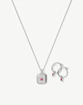 October Birthstone Necklace & Charm Earrings Set | Sterling Silver