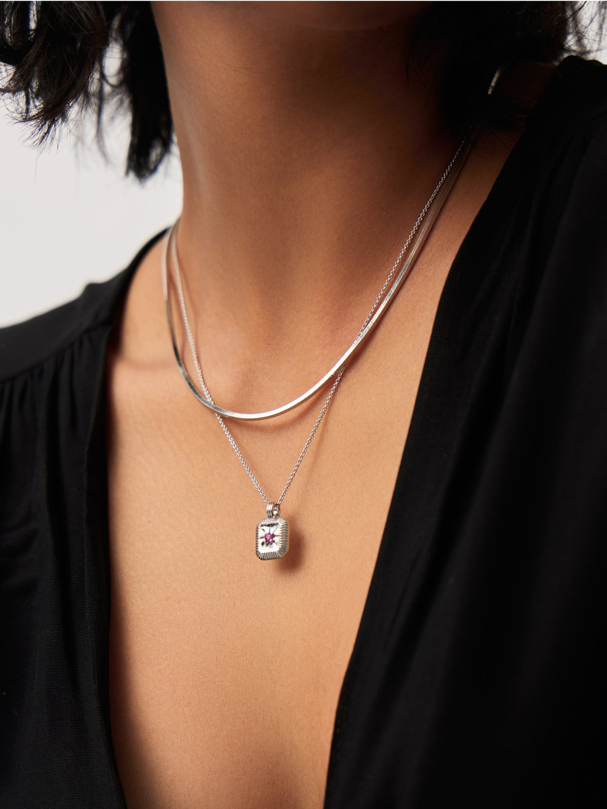 October Birthstone Necklace & Charm Earrings Set | Sterling Silver