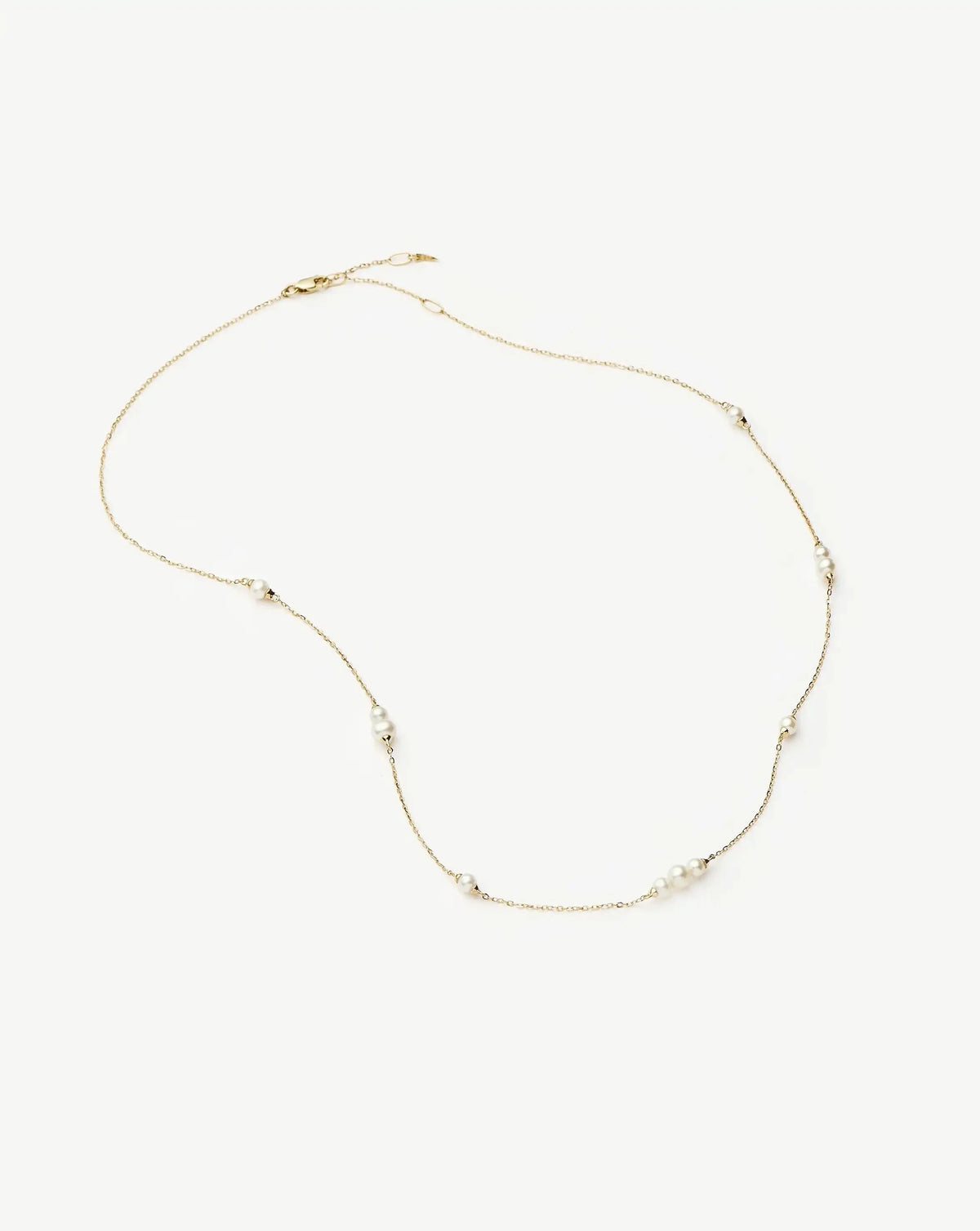Solid Gold Pearl Chain Necklace | 14k Solid Gold/Pearl
