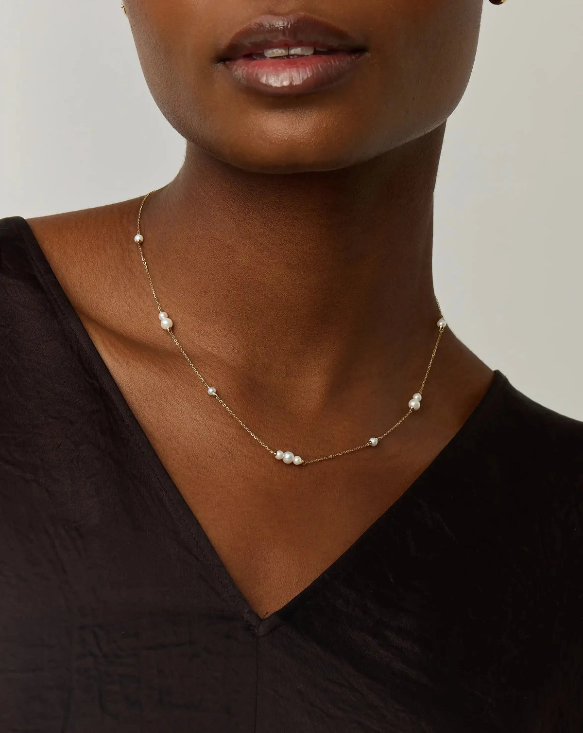 Solid Gold Pearl Chain Necklace | 14k Solid Gold/Pearl