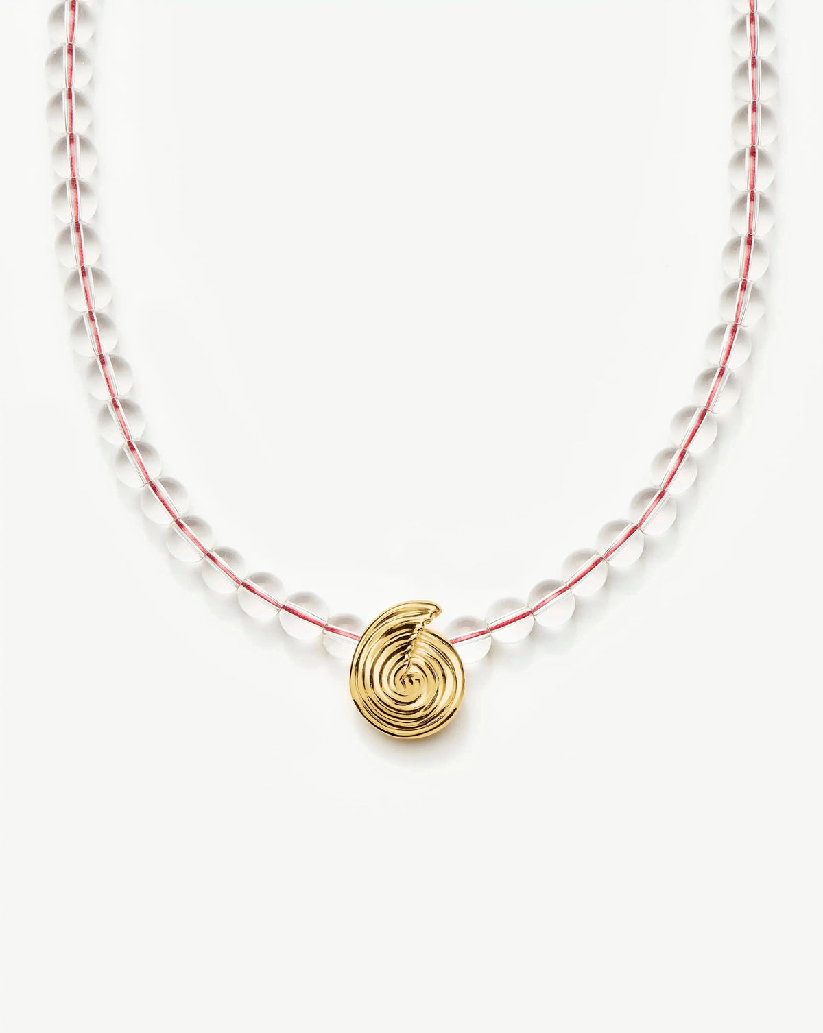 Spiral Gemstone Beaded Pendant Necklace | 18k Gold Plated/Clear Crystal Quartz